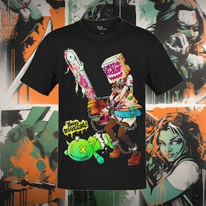 Chainsaw Diva: Embrace Fearless Style with our Girl with Chainsaw T-Shirt! Unleash Your Inner Rebel and Make a Statement.