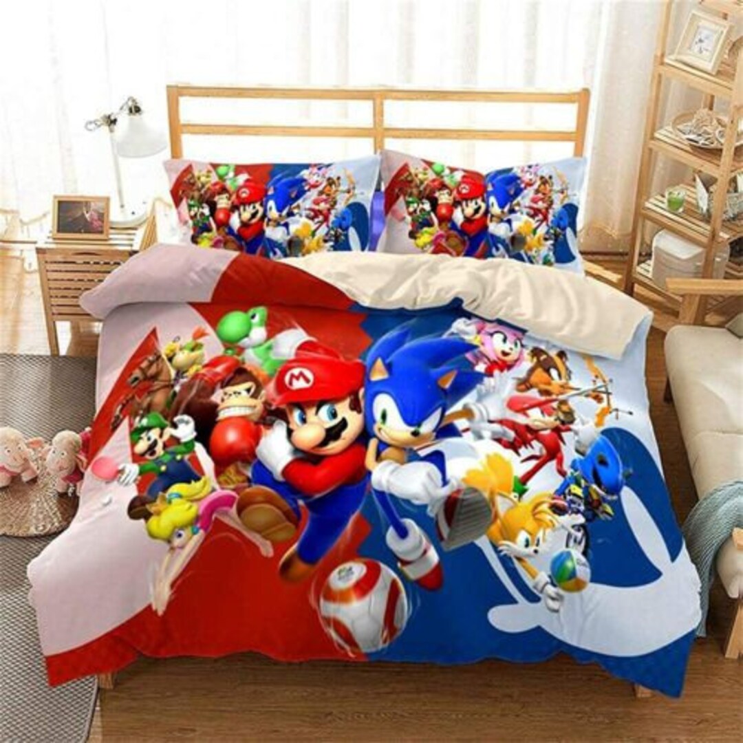 3D Printed Sonicthe Hedgehog Mario Bedding Sets Cartoon Duvet Etsy