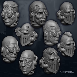 STEEL BROTHERHOOD HEADS - Bare - Sci-fi Tabletop Wargaming Roleplaying 28mm 32mm