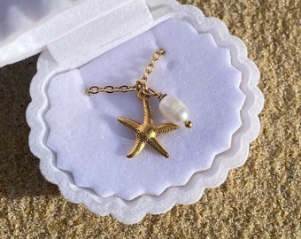 Collier pendentif étoile de mer, bijoux chaine acier inoxydable argent ou or, collier minimaliste pour elle, collier pour femme fait main