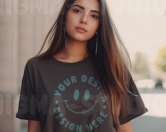 Oversize Black T Shirt Mockup / Model Mockup / Mocks estetici / Bella Canvas Black Tee / Boho / Trendy Mock / Outdoor mockup / Urban