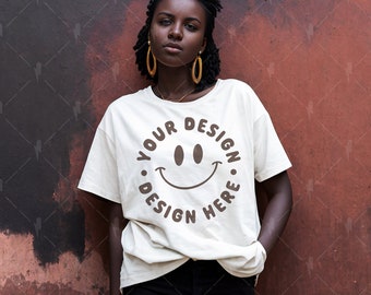 Oversize White T Shirt Mockup, Mockup modello nero diverso, Mocks estetici, Bella Canvas White Tee, Modello taglie forti, Trendy Mock, Urban