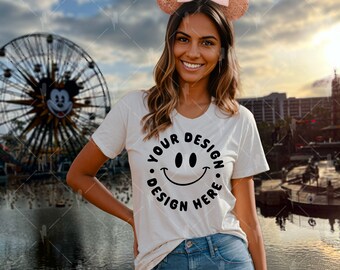 Magic Kingdom Mockup, Oversized White tee mock, Model Mock, Theme park Mock, Vacation Mockup, Aesthetic Mock, Bella Canvas White Tee Outdoor