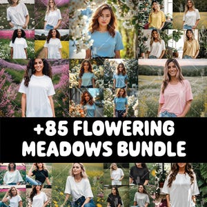 May include: A collection of over 85 digital backgrounds featuring a variety of flowering meadows. The backgrounds are perfect for adding a touch of nature to your photos and designs.