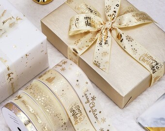 10 yardas Bling Gold Lux Ribbon / calidad lujosa, bodas de cinta navideña, regalos de aniversario, artesanías de fajas, ropa / B410-3 / PS-RB-002