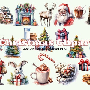 Christmas clipart commercial use, Santa clipart, Watercolor christmas PNG