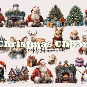 Christmas clipart commercial use, Santa clipart, Watercolor christmas PNG