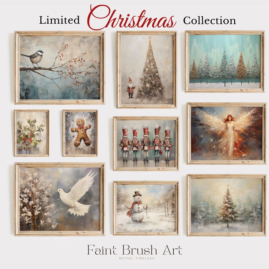 Classic Christmas Gallery Wall Art Set Traditional Holiday Decor Prints