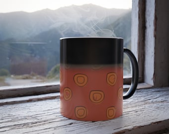 Taza Morphing de lunares rosa y naranja, 11 oz