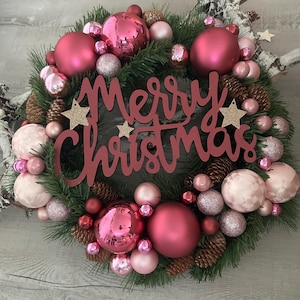 Christmas wreath with lots of pink balls, ball wreath. Christmas decoration, Christmas, doorwreath, door wreath, Advent wreath, Xmas wreath