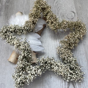 Year-round urn wreath - star. Made of dried gypsophila, with angel wings. Grave decoration / memorial day / grave heart for animals