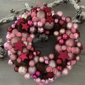 Christmas wreath with many balls, ball wreath in pink - pink Christmas decoration, Christmas, doorwreath, door wreath, Advent wreath, Xmas wreath