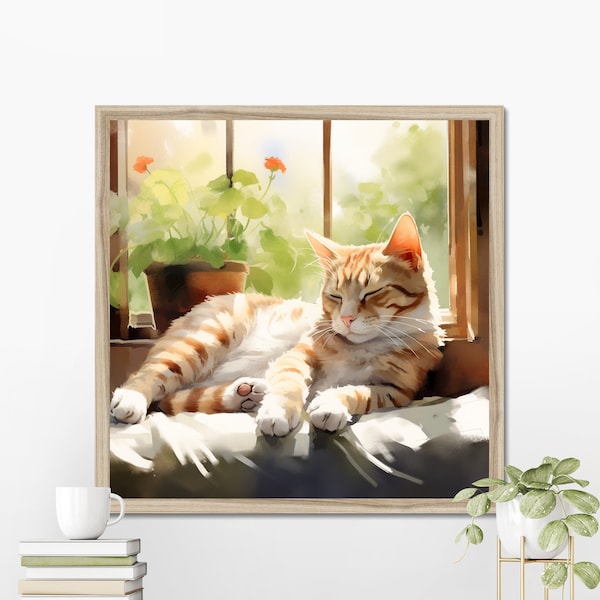 Orange Cat Art / Orange Tabby Cat / Cat Wall Art / Digital Download/ Cat Loss Gift