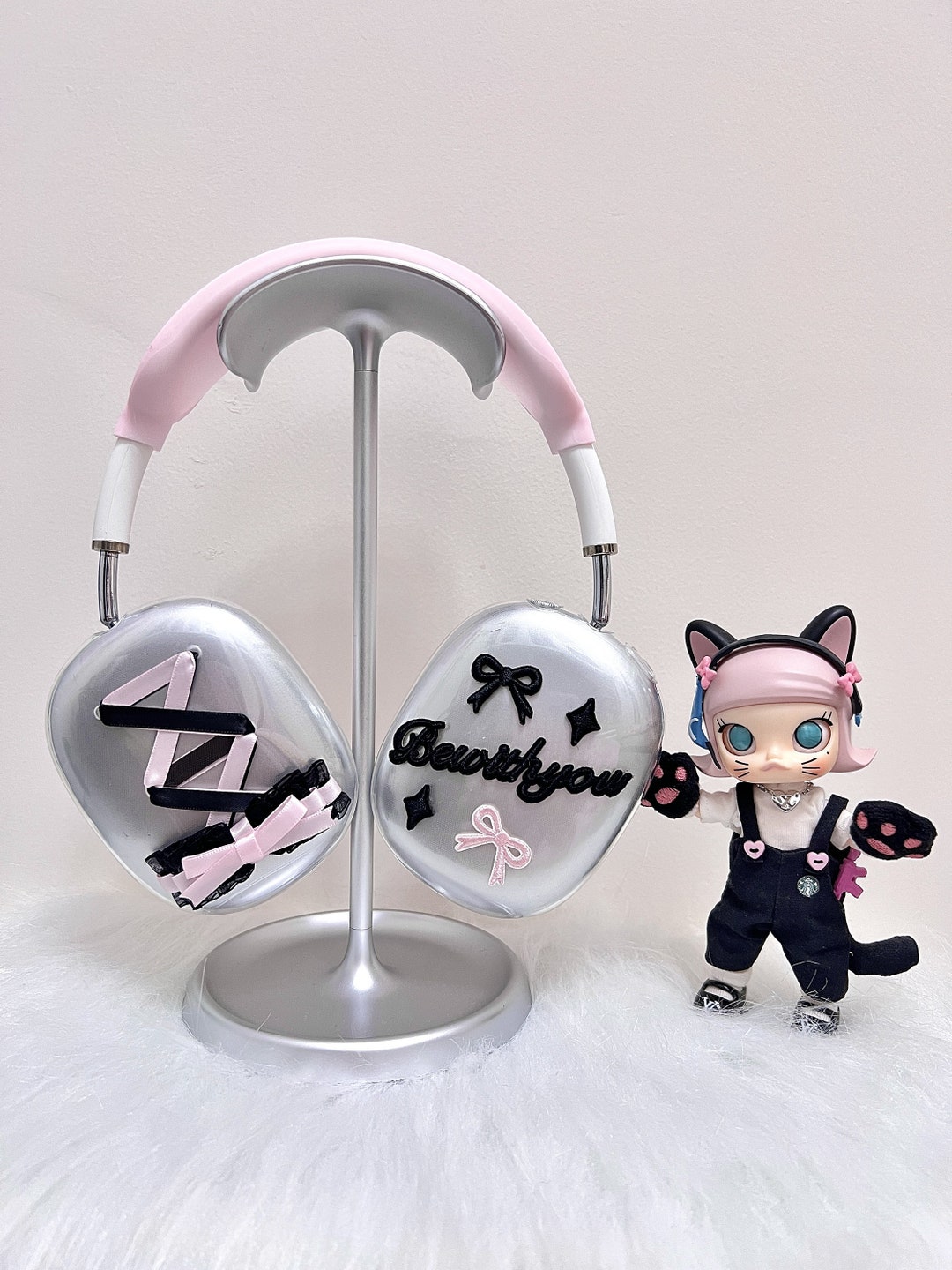 Black&pink Bows Airpods Max Casehandmade Pink Lace Airpods Etsy