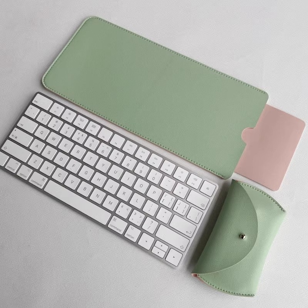 Matcha Green Magic Keyboard & Magic Mouse Sleeve Set, Apple Magic Keyboard Maus bewegliche Abdeckungen, weiches Leder magisches Tastatur-Mauszubehör