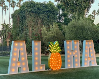 Large Marquee Letters Wood & Metal 4ft 5ft 6ft | ALOHA Custom Marquee Sign | Giant Light Up Pineapple | Large Light Up Letters 4 Feet Tall