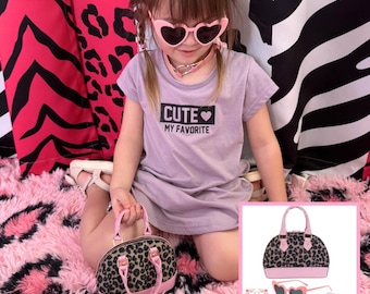 Designer Mini Toddler Purse for Girls Ages 1-3 | Leopard Print Baby Purse with Sunglasses & Gift Box | Little Girl Handbag | Kids Purse