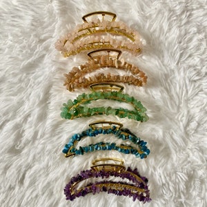 Crystal Hair Claw Clips Crystal Chips Rose Quartz Amethyst Apatite Aventurine Peach Moonstone Aquamarine