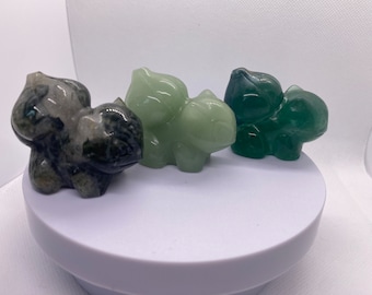 Bulbasaur Pokémon Crystal Carving in Moss Agate Fluorite or Green Aventurine