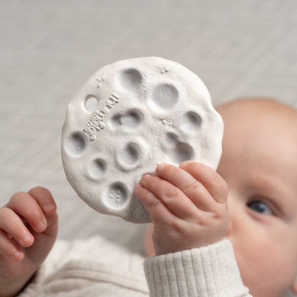 Moon Biscuit Natural Rubber Baby Toy for Teething, Bathing and Sensory Play