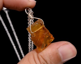 Raw Citrine Necklace Citrine Pendant Wire Wrap Necklace Citrine Crystal Necklace Wire Wrapped Pendant Raw Stone Necklace Chain Necklace