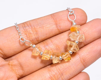 Yellow Citrine Necklace, Raw Citrine Necklace, Wire Wrap Necklace, Citrine Crystal Necklace, Wire Wrapped Pendant, Chain Necklace for Women