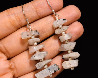 Raw Moonstone Earrings Wire Wrap Earrings Moonstone Crystal Earrings Raw Stone Earrings Gemstone Earrings Dangle Earrings Gift for Her