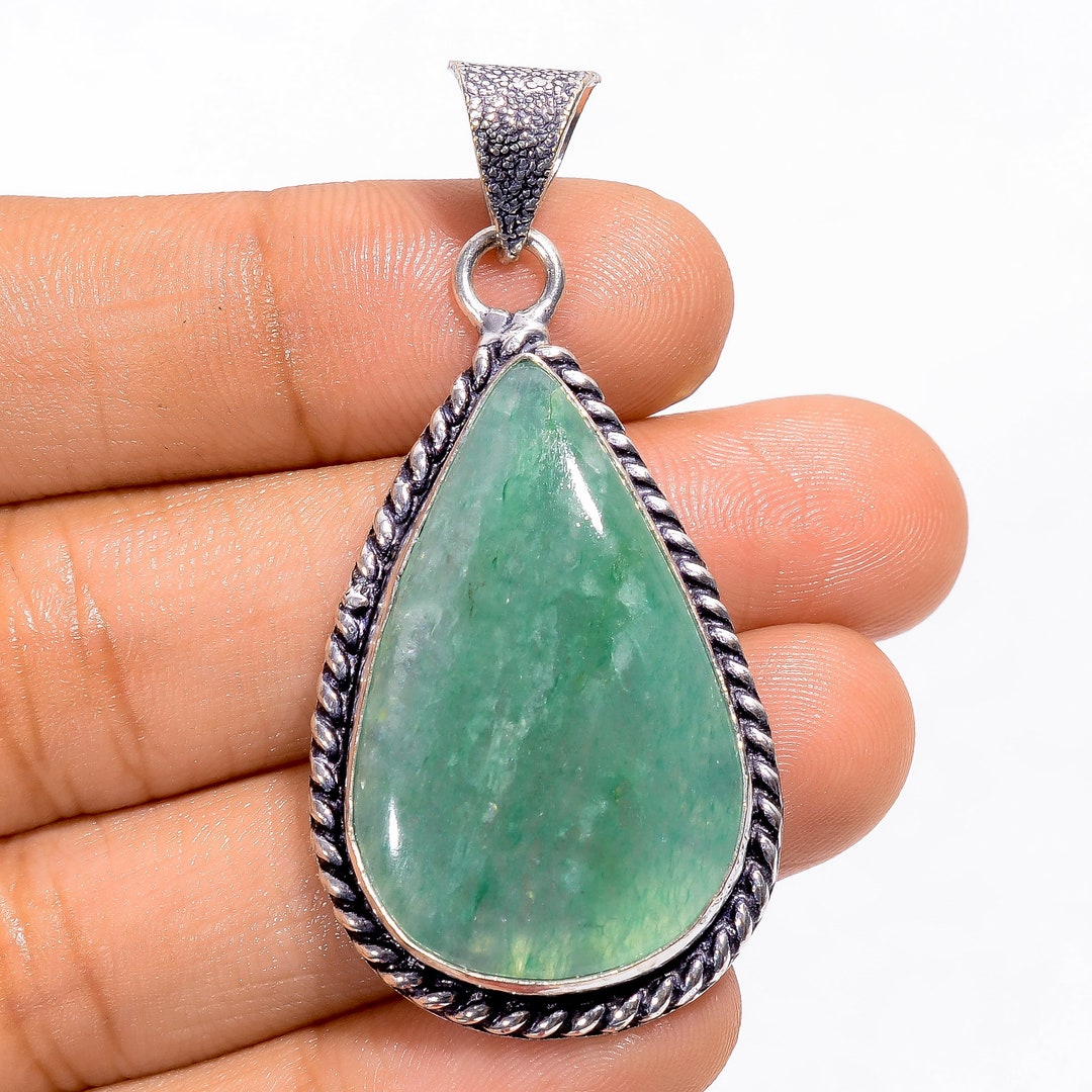 Green Aventurine Pendant 925 Sterling Silver Pendant Green Stone
