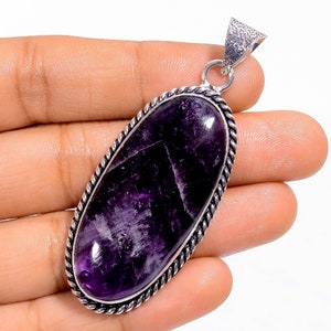 Purple Amethyst Stone 925 Sterling Silver Handmade Statement Pendant Necklace With Chain Christmas Gift Jewelry for Women