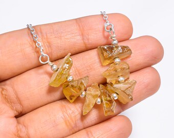 Raw Citrine Necklace, Chain Necklace, Wire Wrap Necklace, Citrine Crystal Necklace, Raw Stone Necklace, Pendant Necklace, Citrine Jewelry