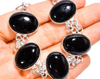 Black Onyx Bracelet, Black Stone Bracelet, 925 Sterling Silver Bracelet, Gemstone Bracelet, Black Onyx Jewelry, Bracelet for Man