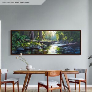 Forest Landscape Canvas Art Framed | Large Panoramic Painting | Horizontal Wall Art | Tranquil Wall Art | Moody and Calm Canvas Print