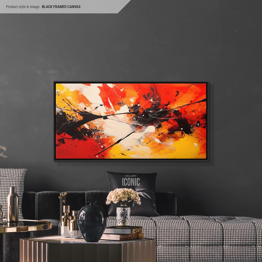 Tableau Abstrait Encadré Grunge Pattern - Impression Giclée Sur Toile 280gsm - Format Paysage