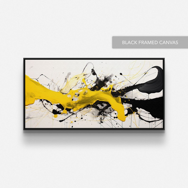Abstract Yellow & Black Color Splash Art Print on Canvas, Expressionism