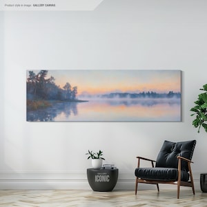 Pastel Lake Framed Canvas Art | Large Panoramic Painting | Horizontal Wall Art | Tranquil Wall Art | Peaceful Canvas Print