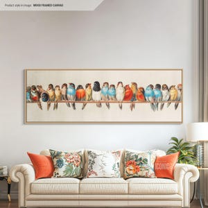 Abstract Birds Wall Art Canvas | Framed Abstract Print | Wide Panoramic Wall Art for Living Room | Horizontal Canvas | Mid Century Birds