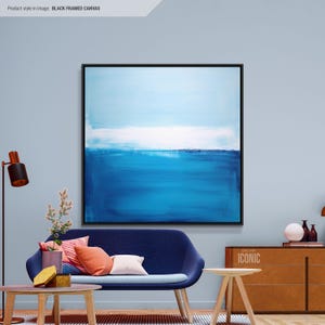 Blue & White Abstract Canvas Art | Framed Modern Wall Art | Large Colorful Painting | Aesthetic Wall Decor | Living Room Wall Art