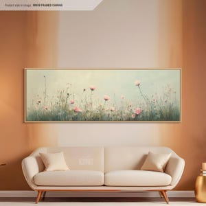 Abstract Floral Art Canvas | Big Wide Panoramic Wall Art Above Bed | Long Horizontal Canvas For Living Room | Wildflowers Pastel Art Print