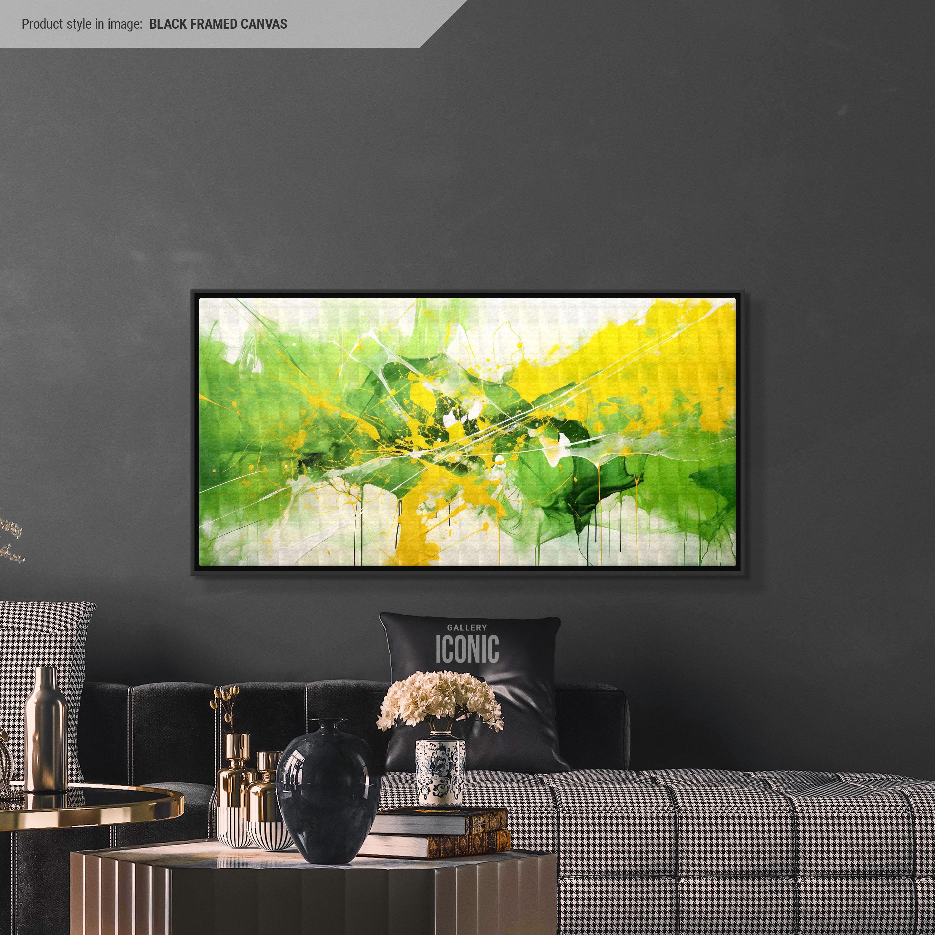 Lime Green Abstract Canvas Art | Modern Framed Wall Decor - Etsy