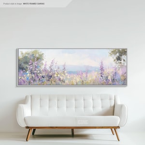 Abstract Floral Art Canvas | Big Wide Panoramic Wall Art Above Bed | Long Horizontal Canvas For Living Room | Wildflowers Art Print