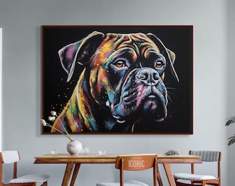 Lienzo decorativo de perro bóxer / Retrato abstracto de mascota, opción con marco