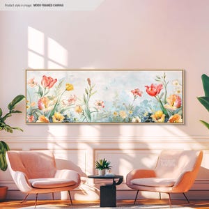 Floral Art Canvas | Big Wide Panoramic Wall Art Above Bed | Long Horizontal Canvas For Living Room | Wildflowers Art Print