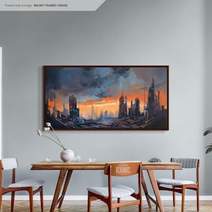 Cyberpunk City Canvas Art | Framed Cyberpunk Wall Art | Large Painting | Moody Wall Decor | Above Bed Wall Art | Horizontal Wall Art
