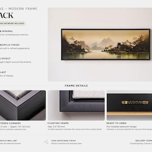Misty Mountain Lake and Traditional Pagoda Canvas Print Canvas – Frame – Black