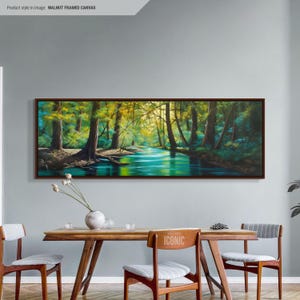 Green Forest Canvas Art Framed | Large Panoramic Painting | Horizontal Wall Art | Relaxing Wall Art | Calm and Green Canvas Print