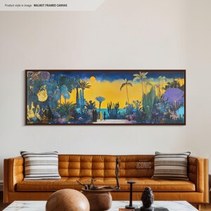 Mid Century Modern Wall Art Canvas | Framed Abstract Print | Wide Panoramic Wall Art for Living Room | Horizontal Canvas | Abstract Sunset