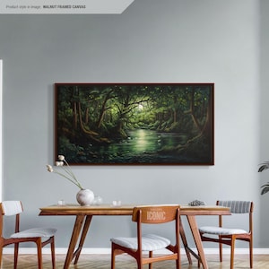 Dark Forest Framed Canvas Art | Large Landscape Painting | Horizontal Wall Art | Moody Wall Art | Peaceful Canvas Print