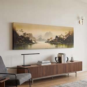Misty Mountain Lake and Traditional Pagoda Canvas Print image 4