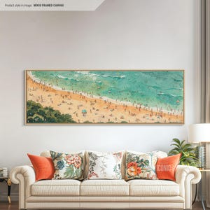 Ocean Beach Canvas Art Framed | Large Panoramic Painting | Horizontal Wall Art | Seascape Wall Art | Peaceful Ocean Canvas Print