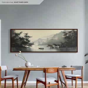 Minimalist Lake Canvas Art | Framed Japanese Wall Art | Large Panoramic Print | Moody Wall Decor | Bedroom Wall Art | Horizontal Wall Art